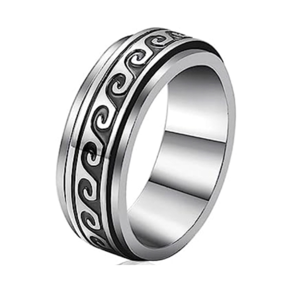 Tribal Wave Spinner Ring - Stainless Steel Fidget Anxiety Rotating Band
